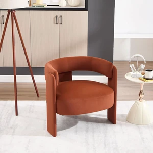 Modern Accent Chair for Living Room, Velvet Upholstered Barrel Chairs with Legs,Single Lounge Armchair with Cushion for Bedroom, Lounge Armchair with Cushion,Orange Modern Accent Chair for Living Room, Velvet Upholstered Barrel Chairs with Legs,Single Lounge Armchair with Cushion for Bedroom, Lounge Armchair with Cushion,Orange
