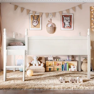 Low Loft Bed Twin Size with Bookshelf, Solid Wood Loft Bed for Kids, Beige Low Loft Bed Twin Size with Bookshelf, Solid Wood Loft Bed for Kids, Beige