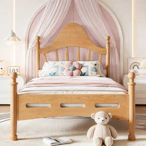 Twin Wood Platform Bed Frame with Curved Headboard for Kids, Natural Twin Wood Platform Bed Frame with Curved Headboard for Kids, Natural