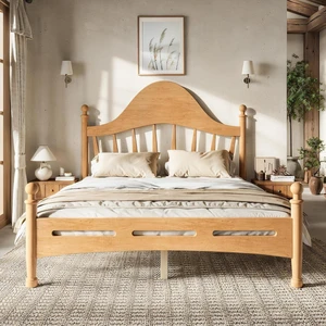 Kids Full Platform Bed with Curved Headboard, Solid Wood Bed Frame, Natural Kids Full Platform Bed with Curved Headboard, Solid Wood Bed Frame, Natural