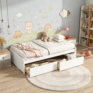 Twin Size Solid Wood Platform Bed Frame with 2 Storage Drawers, Low Profile Bed No Headboard for Small Bedroom Living Room and Dorm Rooms to Save Space,No Box Spring Needed, White Twin Size Solid Wood Platform Bed Frame with 2 Storage Drawers, Low Profile Bed No Headboard for Small Bedroom Living Room and Dorm Rooms to Save Space,No Box Spring Needed, White