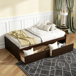 Twin Size Solid Wood Platform Bed Frame with 2 Storage Drawers, Low Profile Bed No Headboard for Small Bedroom Living Room and Dorm Rooms to Save Space,No Box Spring Needed, Espresso Twin Size Solid Wood Platform Bed Frame with 2 Storage Drawers, Low Profile Bed No Headboard for Small Bedroom Living Room and Dorm Rooms to Save Space,No Box Spring Needed, Espresso