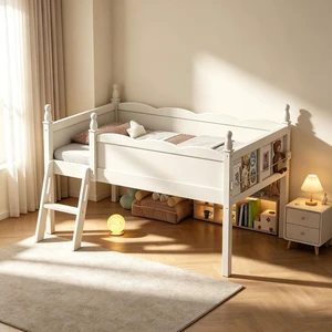 Twin Size Low Wood Loft Bed with Storage Book Shelfr, Kids Loft Bed with Safety Guardrails and Play Space for Princess Girls Boys Teen, Beige Twin Size Low Wood Loft Bed with Storage Book Shelfr, Kids Loft Bed with Safety Guardrails and Play Space for Princess Girls Boys Teen, Beige