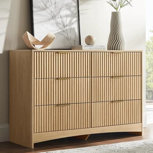Amada Fluted 6 Drawer Dresser, Modern Wood Chest of Drawers, Natural Oak Amada Fluted 6 Drawer Dresser, Modern Wood Chest of Drawers, Natural Oak