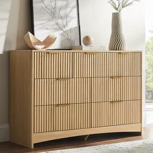 Amada Modern 7 Drawer Dresser, Fluted Wood Chest of Drawers, Natural Oak Amada Modern 7 Drawer Dresser, Fluted Wood Chest of Drawers, Natural Oak