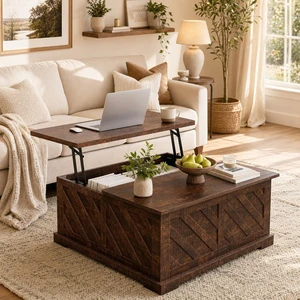 Amada 35.5" Lift Top Coffee Table with Hidden Storage, Rustic Brown Amada 35.5" Lift Top Coffee Table with Hidden Storage, Rustic Brown