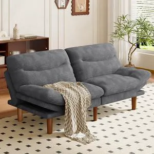 Amada Convertible Corduroy Futon Sofa Bed, 66 inch, Gray Amada Convertible Corduroy Futon Sofa Bed, 66 inch, Gray