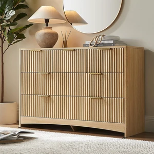 Pipishell Fluted 7 Drawer Dresser, Modern Wood Chest of Drawer, Natural Oak Pipishell Fluted 7 Drawer Dresser, Modern Wood Chest of Drawer, Natural Oak