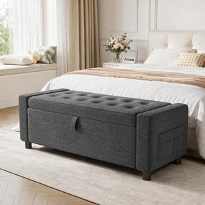 Amada 46" Storage Ottoman Bench w/Side Pocket & Safety Hinge, Dark Gray Amada 46" Storage Ottoman Bench w/Side Pocket & Safety Hinge, Dark Gray