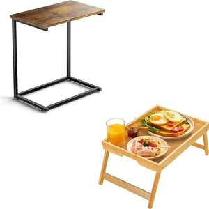 Pipishell C Shaped End Table 27 inches High & Bamboo Bed Tray Table with Folding Legs Pipishell C Shaped End Table 27 inches High & Bamboo Bed Tray Table with Folding Legs