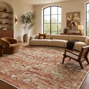 Amada 9x12 Washable Area Rug for Living Room, Red, Vintage & Abstract Amada 9x12 Washable Area Rug for Living Room, Red, Vintage & Abstract