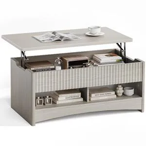 Pipishell Modern Lift Top Coffee Table with Storage, Fluted Design, Hidden Compartment & Open Shelf, Hydraulic Lift Tabletop, Center Table for Living Room, Grey Pipishell Modern Lift Top Coffee Table with Storage, Fluted Design, Hidden Compartment & Open Shelf, Hydraulic Lift Tabletop, Center Table for Living Room, Grey