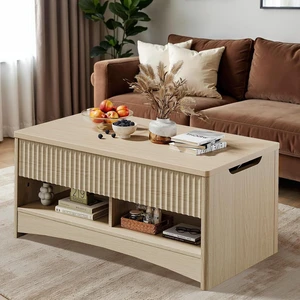 Pipishell Modern Lift Top Coffee Table with Storage, Fluted Design, Hidden Compartment & Open Shelf, Hydraulic Lift Tabletop, Center Table for Living Room, Natural Oak Pipishell Modern Lift Top Coffee Table with Storage, Fluted Design, Hidden Compartment & Open Shelf, Hydraulic Lift Tabletop, Center Table for Living Room, Natural Oak