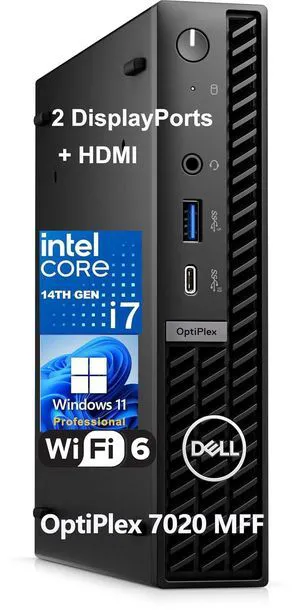 OptiPlex 7020 MFF 7000 Micro Form Factor Mini Business Desktop Computer, 14th Gen 20-Core i7-14700T up to 5.2GHz, 64GB DDR5 RAM, 4TB PCIe SSD, WiFi 6, 2 DisplayPort, HDMI, Windows 11 Pro OptiPlex 7020 MFF 7000 Micro Form Factor Mini Business Desktop Computer, 14th Gen 20-Core i7-14700T up to 5.2GHz, 64GB DDR5 RAM, 4TB PCIe SSD, WiFi 6, 2 DisplayPort, HDMI, Windows 11 Pro
