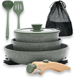 DishDelight Detachable Handle Camping Pots and Pans Set Non Stick DishDelight Detachable Handle Camping Pots and Pans Set Non Stick