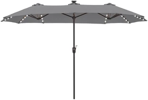 13 ft Patio Umbrella with 120 LED Solar Lights Outdoor Umbrella, Gray 13 ft Patio Umbrella with 120 LED Solar Lights Outdoor Umbrella, Gray