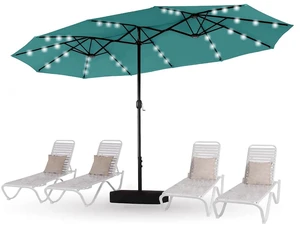 15ft Patio Umbrella with Solar lights & Base, Large Umbrellas, Turquoise 15ft Patio Umbrella with Solar lights & Base, Large Umbrellas, Turquoise