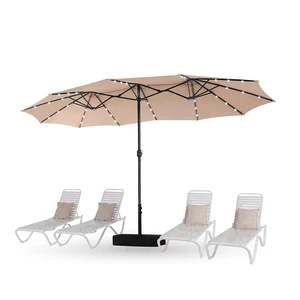 15ft Patio Umbrella with Solar lights & Base, Large Umbrellas, Beige 15ft Patio Umbrella with Solar lights & Base, Large Umbrellas, Beige