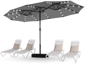 15ft Patio Umbrella with Solar lights & Base, Large Umbrellas, Smoky Gray 15ft Patio Umbrella with Solar lights & Base, Large Umbrellas, Smoky Gray