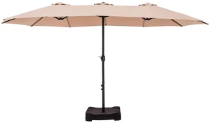 15ft Patio Umbrella, Base Included, Rectangular, Beige 15ft Patio Umbrella, Base Included, Rectangular, Beige
