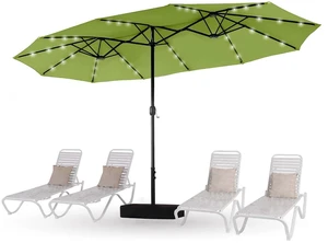 15ft Patio Umbrella with Solar lights & Base, Large Umbrellas, Lime 15ft Patio Umbrella with Solar lights & Base, Large Umbrellas, Lime
