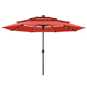 HERA'S PALACE 10ft 3-Tier Solar Patio Umbrella with Ventilation, Outdoor Patio Table Umbrella for Backyard, Garden, Poolside with 24 LED Lights, Tilt Adjustment, Easy Crank, 8 Ribs - Red HERA'S PALACE 10ft 3-Tier Solar Patio Umbrella with Ventilation, Outdoor Patio Table Umbrella for Backyard, Garden, Poolside with 24 LED Lights, Tilt Adjustment, Easy Crank, 8 Ribs - Red