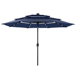 HERA'S PALACE 10ft 3-Tier Solar Patio Umbrella with Ventilation, Outdoor Patio Table Umbrella for Backyard, Garden, Poolside with 24 LED Lights, Tilt Adjustment, Easy Crank, 8 Ribs - Navy Blue HERA'S PALACE 10ft 3-Tier Solar Patio Umbrella with Ventilation, Outdoor Patio Table Umbrella for Backyard, Garden, Poolside with 24 LED Lights, Tilt Adjustment, Easy Crank, 8 Ribs - Navy Blue