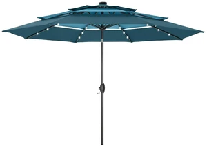 HERA'S PALACE 10ft 3-Tier Solar Patio Umbrella with Ventilation, Outdoor Patio Table Umbrella for Backyard, Garden, Poolside with 24 LED Lights, Tilt Adjustment, Easy Crank, 8 Ribs - Blue & Green HERA'S PALACE 10ft 3-Tier Solar Patio Umbrella with Ventilation, Outdoor Patio Table Umbrella for Backyard, Garden, Poolside with 24 LED Lights, Tilt Adjustment, Easy Crank, 8 Ribs - Blue & Green