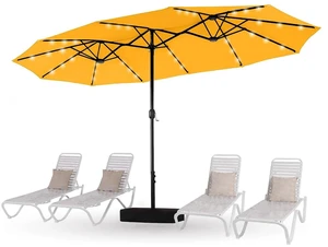 15ft Patio Umbrella with Solar lights & Base, Large Umbrellas, Gold Yellow 15ft Patio Umbrella with Solar lights & Base, Large Umbrellas, Gold Yellow