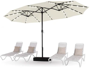 15ft Patio Umbrella with Solar lights & Base, Large Umbrellas, Ivory 15ft Patio Umbrella with Solar lights & Base, Large Umbrellas, Ivory