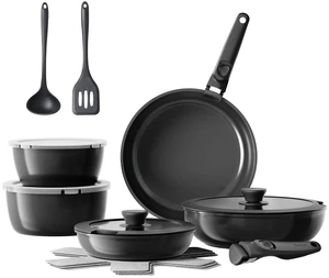 Redchef 16pcs Ceramic Pots and Pans Set Non Stick, Nonstick Kitchen Cookware Set with Detachable Handle, Non Toxic, PFAS PFOA & PTFE Free, RV Cookware Set for Camping, Dishwasher/Oven Safe (Black) Redchef 16pcs Ceramic Pots and Pans Set Non Stick, Nonstick Kitchen Cookware Set with Detachable Handle, Non Toxic, PFAS PFOA & PTFE Free, RV Cookware Set for Camping, Dishwasher/Oven Safe (Black)