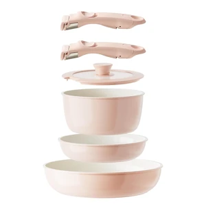 Ceramic Pots and Pans Set Non Stick, Nonstick Kitchen Cookware Sets, Non Toxic Pots and Pans Set Non Stick, PFAS PFOA & PTFE Free, Detachable Handle Pots and Pans 6 Piece, RV Cookware (Pink) Ceramic Pots and Pans Set Non Stick, Nonstick Kitchen Cookware Sets, Non Toxic Pots and Pans Set Non Stick, PFAS PFOA & PTFE Free, Detachable Handle Pots and Pans 6 Piece, RV Cookware (Pink)