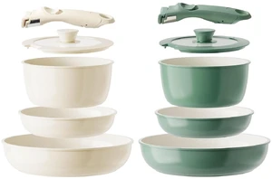 Redchef Ceramic Pots and Pans Set, Nonstick Kitchen Cookware Sets, Non Toxic Pots and Pans Set Non Stick, PFAS PFOA & PTFE Free, Detachable Handle Pots and Pans 10 Piece (Beige+Green), RV Cookware Redchef Ceramic Pots and Pans Set, Nonstick Kitchen Cookware Sets, Non Toxic Pots and Pans Set Non Stick, PFAS PFOA & PTFE Free, Detachable Handle Pots and Pans 10 Piece (Beige+Green), RV Cookware