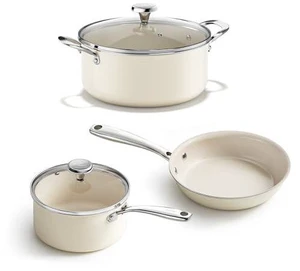 Redchef Nonstick Mini Cookware Set, 8"Ceramic Fry Pan 2.5Qt Sauce Pan with Lid, 5 QT Ceramic Stock Pot with Lid,Stay-Cool Handles, Compatible All Stovetops, PFAS PFOA & PTFE Free (Beige) Redchef Nonstick Mini Cookware Set, 8"Ceramic Fry Pan 2.5Qt Sauce Pan with Lid, 5 QT Ceramic Stock Pot with Lid,Stay-Cool Handles, Compatible All Stovetops, PFAS PFOA & PTFE Free (Beige)
