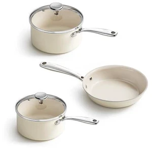 Redchef Nonstick Mini Cookware Set, 8"Ceramic Fry Pan 2.5QT,3.5QT Small Saucepan,Cooking Pot with Stay-Cool Handles, Compatible All Stovetops, PFAS PFOA & PTFEFree (Beige) Redchef Nonstick Mini Cookware Set, 8"Ceramic Fry Pan 2.5QT,3.5QT Small Saucepan,Cooking Pot with Stay-Cool Handles, Compatible All Stovetops, PFAS PFOA & PTFEFree (Beige)