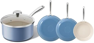 Redchef Ceramic Sauce Pan with Lid 2.5QT+3PCS Frying Pan, Nonstick Cooking Pot with Stay-Cool Handle, Kitchen Non Toxic Soup Pot, PTFE & PFOA Free, Oven Dishwasher Safe, Compatible All Stovetops, BLUE Redchef Ceramic Sauce Pan with Lid 2.5QT+3PCS Frying Pan, Nonstick Cooking Pot with Stay-Cool Handle, Kitchen Non Toxic Soup Pot, PTFE & PFOA Free, Oven Dishwasher Safe, Compatible All Stovetops, BLUE