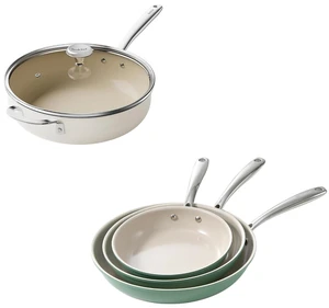 Redchef Ceramic Saute Pan with Lid, Nonstick Deep Frying Pan, 5QT Jumbo Cooker with Helper Handle & Lid, Non Toxic Ceramic Cooking Pan, Chef Pan, Dishwasher & Oven Safe, PFAS PFOA & PTFE Free with 3PC Redchef Ceramic Saute Pan with Lid, Nonstick Deep Frying Pan, 5QT Jumbo Cooker with Helper Handle & Lid, Non Toxic Ceramic Cooking Pan, Chef Pan, Dishwasher & Oven Safe, PFAS PFOA & PTFE Free with 3PC