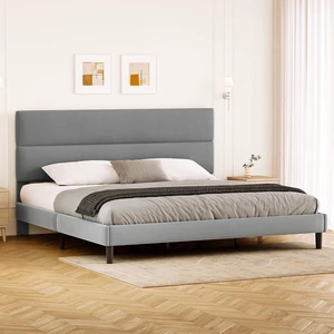 GRUSIGN King Size Platform Bed Frame with Velvet Headboard, Adjustable Height Wooden Slats Support, Upholstered Mattress Foundation, Fits Mattress or Mattress with Box Spring, Easy Assembly, Grey GRUSIGN King Size Platform Bed Frame with Velvet Headboard, Adjustable Height Wooden Slats Support, Upholstered Mattress Foundation, Fits Mattress or Mattress with Box Spring, Easy Assembly, Grey