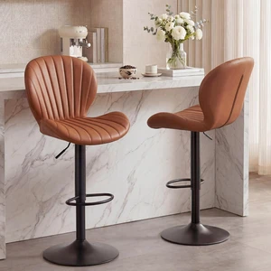 GRUSIGN Bar Stools Set of 2, Modern Swivel Adjustable Bar Chairs, Faux Leather Upholstered Counter Height Bar Stools with Backrest, Comfort Barstools for Kitchen Island, Home Bar, Brown GRUSIGN Bar Stools Set of 2, Modern Swivel Adjustable Bar Chairs, Faux Leather Upholstered Counter Height Bar Stools with Backrest, Comfort Barstools for Kitchen Island, Home Bar, Brown