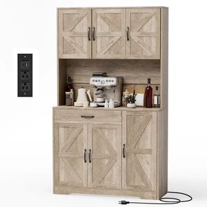 GRUSIGN 71" Pantry Cabinet with Charging Station, Large Capacity Kitchen Hutch Storage Cabinet, Kitchen Cabinet with Microwave Stand, Storage Drawers & Adjustable Shelves for Dining Room, Grey GRUSIGN 71" Pantry Cabinet with Charging Station, Large Capacity Kitchen Hutch Storage Cabinet, Kitchen Cabinet with Microwave Stand, Storage Drawers & Adjustable Shelves for Dining Room, Grey