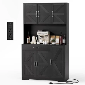 GRUSIGN 71" Pantry Cabinet with Charging Station, Large Capacity Kitchen Hutch Storage Cabinet, Kitchen Cabinet with Microwave Stand, Storage Drawers & Adjustable Shelves for Dining Room, Black GRUSIGN 71" Pantry Cabinet with Charging Station, Large Capacity Kitchen Hutch Storage Cabinet, Kitchen Cabinet with Microwave Stand, Storage Drawers & Adjustable Shelves for Dining Room, Black