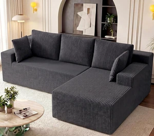 GRUSIGN Cloud Sectional Boneless Couches for Living Room, Modular L Shaped Couch with Deep Seat Oversized Right Facing Chaise, Memory Foam Compressed Spineless 3 Seater Sofa, Wide-Striped Grey GRUSIGN Cloud Sectional Boneless Couches for Living Room, Modular L Shaped Couch with Deep Seat Oversized Right Facing Chaise, Memory Foam Compressed Spineless 3 Seater Sofa, Wide-Striped Grey