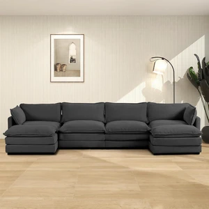 ROWHY 148'' Modular Sectional Cloud Couch with 2 Movable Ottomans, Oversized 6 Seat Modern Corduroy Sofas, Deep Seat U Shaped Couch for Living Room Bedroom Apartment,Dark Grey ROWHY 148'' Modular Sectional Cloud Couch with 2 Movable Ottomans, Oversized 6 Seat Modern Corduroy Sofas, Deep Seat U Shaped Couch for Living Room Bedroom Apartment,Dark Grey