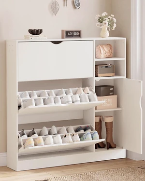 GRUSIGN Shoe Cabinet for Entryway with 3 Flip Drawers, Narrow Shoe Storage Cabinet, Hidden Slim Shoe Organizer with Adjustable Shelf for Foyer, Hallway GRUSIGN Shoe Cabinet for Entryway with 3 Flip Drawers, Narrow Shoe Storage Cabinet, Hidden Slim Shoe Organizer with Adjustable Shelf for Foyer, Hallway