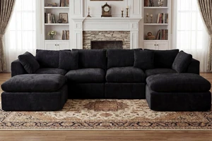 GRUSIGN 141'' Oversized Boneless Cloud Couch for Living Room, Modern Big Sectional Compressed U Shape Couch with 2 Ottoman, Comfy Chenille Deep Seat Memory Foam Spineless 6 Seater Sofa,Black GRUSIGN 141'' Oversized Boneless Cloud Couch for Living Room, Modern Big Sectional Compressed U Shape Couch with 2 Ottoman, Comfy Chenille Deep Seat Memory Foam Spineless 6 Seater Sofa,Black