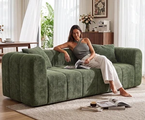 GRUSIGN 88.5" Boneless 3 Seater Sofa,Cloud Couches for Living Room,Green GRUSIGN 88.5" Boneless 3 Seater Sofa,Cloud Couches for Living Room,Green