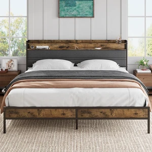 GRUSIGN King Bed Frame with LED Light Storage Headboard and Charging Station Type CPlatform Bed with Grey Upholstered HeadboardNo Box Spring Needed, Noise Free, Easy Assembly GRUSIGN King Bed Frame with LED Light Storage Headboard and Charging Station Type CPlatform Bed with Grey Upholstered HeadboardNo Box Spring Needed, Noise Free, Easy Assembly