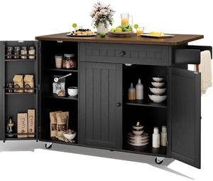 GRUSIGN 41.7" Rolling Kitchen Island Cart with Drop Leaf Storage, Black GRUSIGN 41.7" Rolling Kitchen Island Cart with Drop Leaf Storage, Black