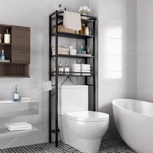GRUSIGN Over-The-Toilet Storage Shelf, 4-Tier Bathroom Organizer Shelf, Freestanding Space Saver Shelves Over Toilet with Adjustable Shelf for Bathroom, Black GRUSIGN Over-The-Toilet Storage Shelf, 4-Tier Bathroom Organizer Shelf, Freestanding Space Saver Shelves Over Toilet with Adjustable Shelf for Bathroom, Black