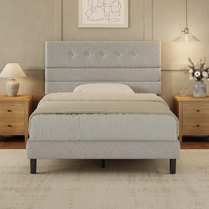 GRUSIGN Full Size Bed Frame with Linen Fabric Headboard, Adjustable Height Upholstered Platform Bed Frame with Wooden Slats, Easy Assembly, Dark Grey GRUSIGN Full Size Bed Frame with Linen Fabric Headboard, Adjustable Height Upholstered Platform Bed Frame with Wooden Slats, Easy Assembly, Dark Grey